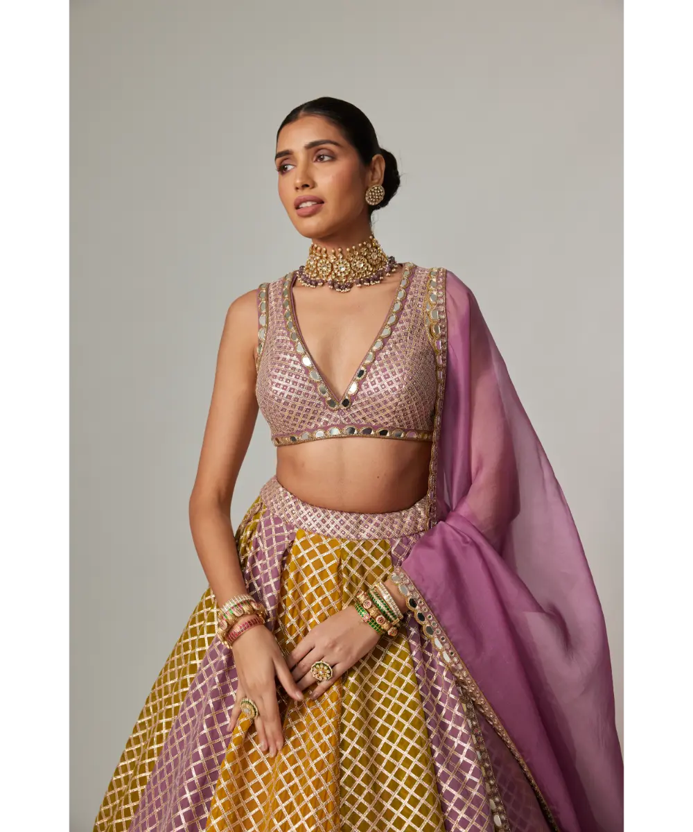 VVANI VATS - Mustard multicolor Crop Top with Dupatta